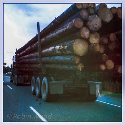 Getting passed by one of many logging trucks on the Alaskan-Canada highway.