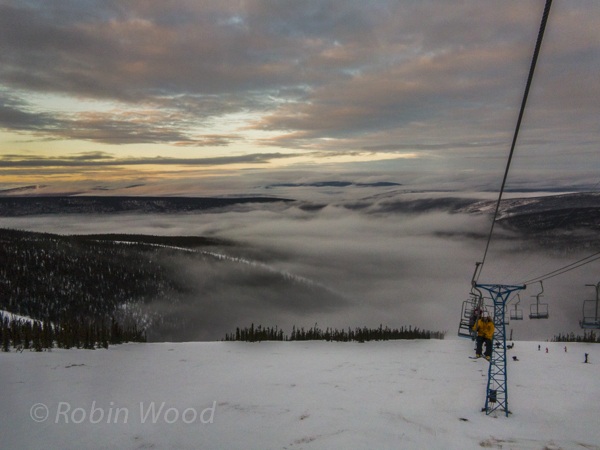 With one hour left to snowboard, at 1:48 p.m., the sun had broken some clouds - revealing spectacular scenery.